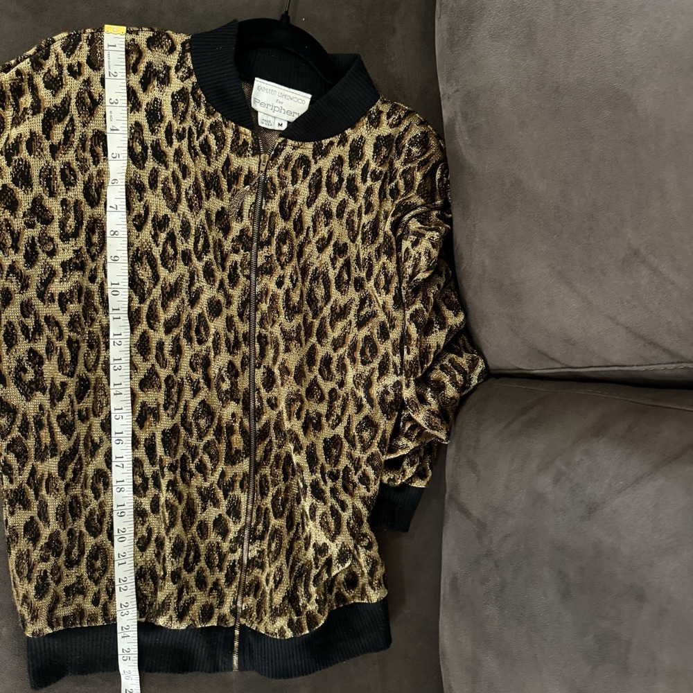 Vintage Kathleen Usherwood for Periphery Leopard  Bomber‎ Jacket Gold Black M - Picture 9 of 9